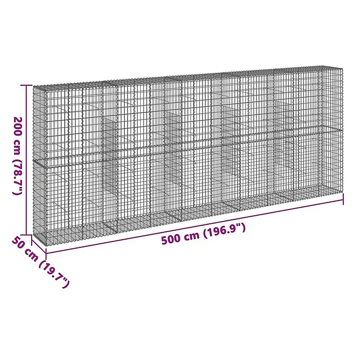 Furnicato Gabione - 500 x 50 x 200 cm, Metall, Maschenbreite: 50 mm, Maschenhöhe: 100 mm - Drahtgitter-Gabionenwand, 500x50x200 cm, für Stützmauern oder Gartenlandschaftsbau.