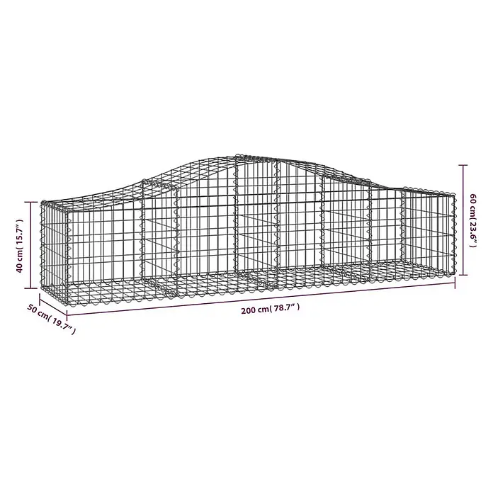 Furnicato Gabione - 60 x 200 x 50 cm, Metall, Maschenbreite: 50 mm, Maschenhöhe: 100 mm - Drahtgitter-Gabione mit rechteckigem Boden und gewellter Oberseite, 200x50 cm mit Höhen von 40 cm und 60 cm. Ideal für Gartengestaltung.