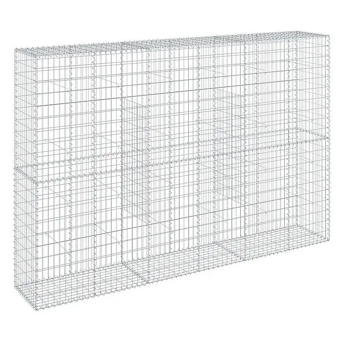 Furnicato Gabione - 300 x 50 x 200 cm, Metall, Maschenbreite: 50 mm, Maschenhöhe: 100 mm - Leerer silberfarbener Metall-Gabionenkorb mit Gitterstruktur.