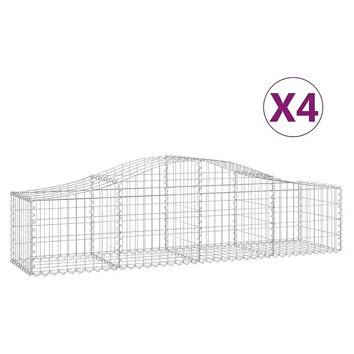 Furnicato Gabione - 60 x 200 x 50 cm, Metall, Maschenbreite: 50 mm, Maschenhöhe: 100 mm - 4er-Set grauer Drahtgitter-Gabionen mit gewölbter Oberseite für die Gartengestaltung.