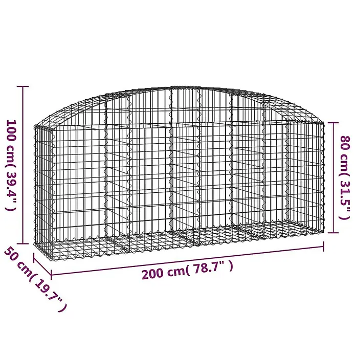 Furnicato Gabione - 100 x 200 x 50 cm, Metall, Maschenbreite: 50 mm, Maschenhöhe: 100 mm - Drahtgitter-Tiertunnel mit Maßen: 200 cm lang, 50 cm breit, 100 cm hoch.