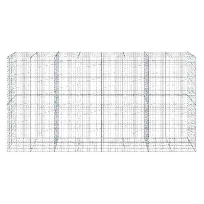 Furnicato Gabione - 400 x 100 x 200 cm, Metall, Maschenbreite: 50 mm, Maschenhöhe: 100 mm - Rechteckiger silberner Drahtgitter-Gabionenkorb mit mehreren Innenfächern.