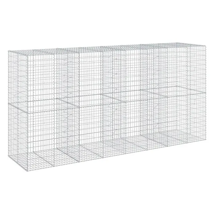 Furnicato Gabione - 400 x 100 x 200 cm, Metall, Maschenbreite: 50 mm, Maschenhöhe: 100 mm - Rechteckiger Gabionenkorb aus silbernem Metallgitter, mit Innenunterteilungen, ungefüllt.