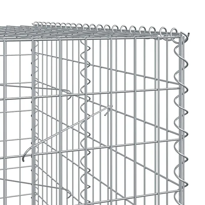 Furnicato Gabione - 300 x 100 x 200 cm, Metall, Maschenbreite: 50 mm, Maschenhöhe: 100 mm - Gabionenkorb aus silbernem Drahtgeflecht mit Spiralverbindern und Innenverstrebung.
