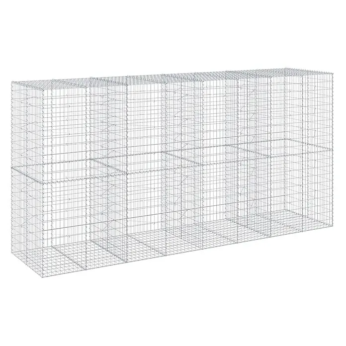 Furnicato Gabione - 400 x 100 x 200 cm, Metall, Maschenbreite: 50 mm, Maschenhöhe: 100 mm - Leerer, rechteckiger Gabionenkorb aus silbernem Drahtgeflecht mit inneren Trennwänden.