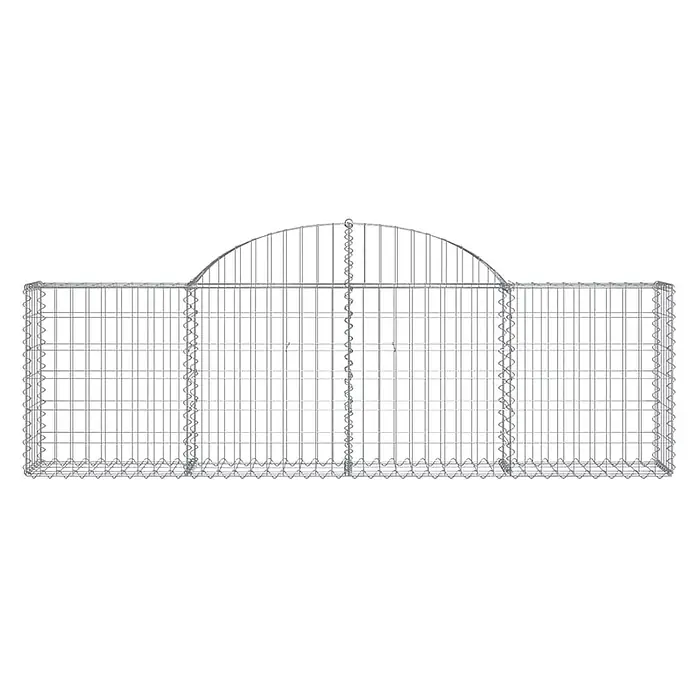 Furnicato Gabione - 80 x 200 x 30 cm, Metall, Maschenbreite: 50 mm, Maschenhöhe: 100 mm - Gabionenkorb aus silbernem Drahtgeflecht mit flacher, rechteckiger Basis und zentralem Bogenteil.