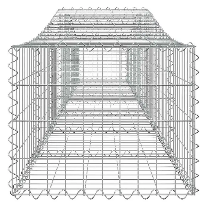 Furnicato Gabione - 50 x 400 x 60 cm, Metall, Maschenbreite: 50 mm, Maschenhöhe: 100 mm - Leerer Gabionenkorb aus silbernem Drahtgeflecht, leicht erhöht dargestellt, bereit zum Befüllen.