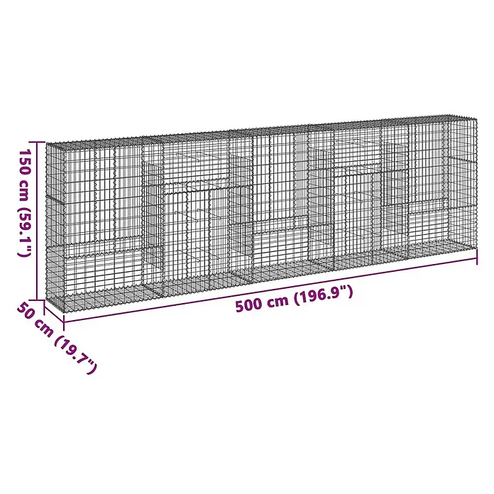 Furnicato Gabione - 500 x 50 x 150 cm, Metall, Maschenbreite: 50 mm, Maschenhöhe: 100 mm - Langer rechteckiger Gabionenkorb aus Drahtgeflecht, 500 cm L x 50 cm B x 150 cm H.