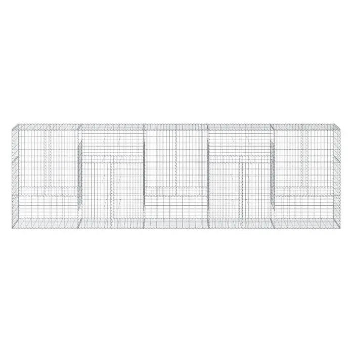 Furnicato Gabione - 500 x 50 x 150 cm, Metall, Maschenbreite: 50 mm, Maschenhöhe: 100 mm - Silberfarbener Drahtgitter-Gabionenkorb mit Innentrennwänden für Stützmauern.