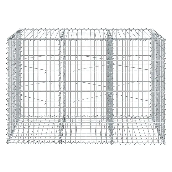 Furnicato Gabione - 150 x 100 x 100 cm, Metall, Maschenbreite: 50 mm, Maschenhöhe: 100 mm - Leerer Gabionenkorb aus silbernem Metalldraht mit Innenunterteilungen, bereit zur Befüllung.