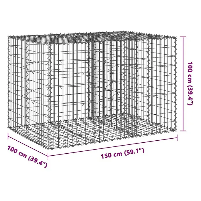 Furnicato Gabione - 150 x 100 x 100 cm, Metall, Maschenbreite: 50 mm, Maschenhöhe: 100 mm - Rechteckiger Gabionenkorb aus Drahtgeflecht, 150x100x100 cm.
