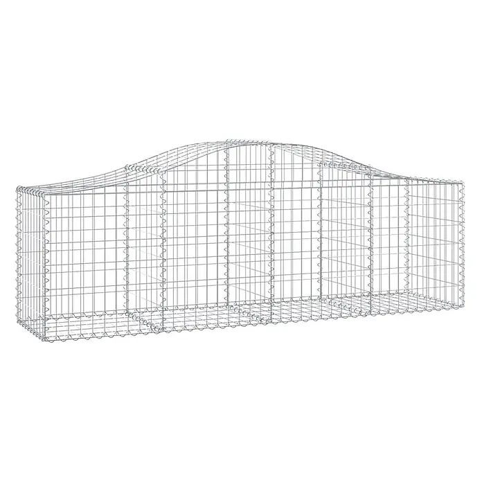 Furnicato Gabione - 80 x 200 x 50 cm, Metall, Maschenbreite: 50 mm, Maschenhöhe: 100 mm - Gabionenkorb aus silbernem Drahtgeflecht mit dekorativer Wellenoberkante.