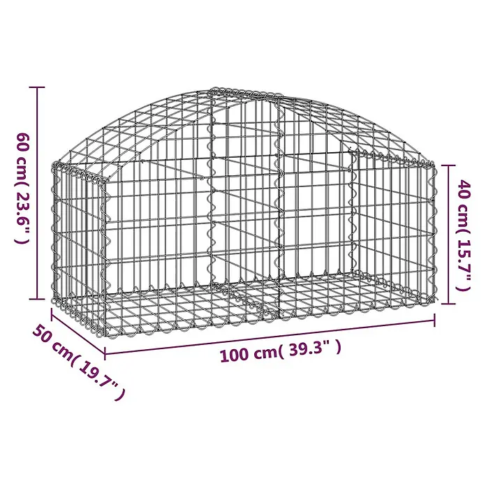 Furnicato Gabione - 60 x 100 x 50 cm, Metall, Maschenbreite: 50 mm, Maschenhöhe: 100 mm - Drahtgitter-Gabione mit gewölbter Oberseite, Maße: 100x50x60/40 cm (LxBxH).