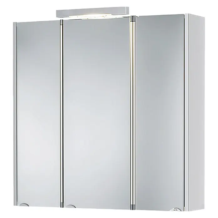 Jokey Spiegelschrank Mandiol III - B x H: 75 x 75 cm, Holz, Weiß - Dreitüriger Spiegelschrank mit integrierter Beleuchtung für Badezimmer, bietet viel Stauraum und modernes Design.