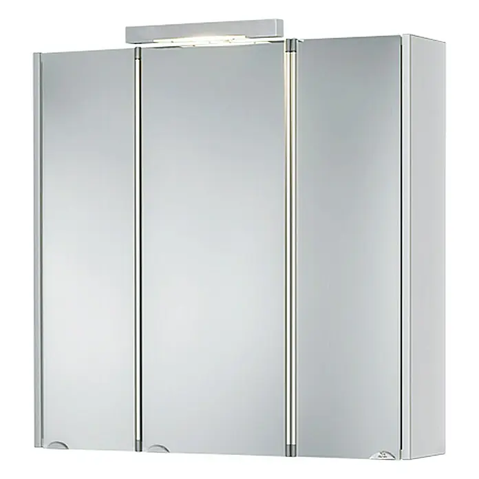 Jokey Spiegelschrank Mandiol III - B x H: 75 x 75 cm, Holz, Weiß - Dreitüriger Spiegelschrank mit integrierter Beleuchtung für Badezimmer, bietet viel Stauraum und modernes Design.