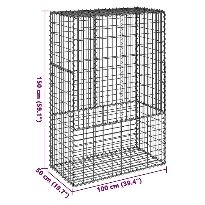 Furnicato Gabione - 100 x 50 x 150 cm, Metall, Maschenbreite: 50 mm, Maschenhöhe: 100 mm - Rechteckiger Drahtgeflecht-Gabion, 150 cm hoch, 100 cm lang und 50 cm breit.
