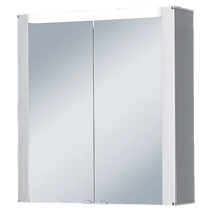 Jokey Spiegelschrank Tromsö - B x H: 63 x 69 cm, Holz, Aluminium - Ein moderner Spiegelschrank mit zwei Türen und integrierter Beleuchtung für das Badezimmer. Praktisch und stilvoll.