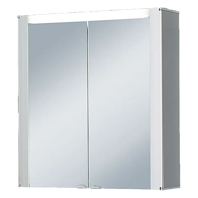 Jokey Spiegelschrank Tromsö - B x H: 63 x 69 cm, Holz, Aluminium - Ein moderner Spiegelschrank mit zwei Türen und integrierter Beleuchtung für das Badezimmer. Praktisch und stilvoll.