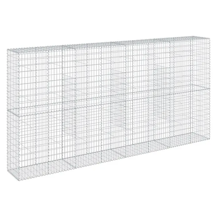 Furnicato Gabione - 400 x 50 x 200 cm, Metall, Maschenbreite: 50 mm, Maschenhöhe: 100 mm - Leerer, rechteckiger Gabionenkorb aus silbergrauem Drahtgeflecht.