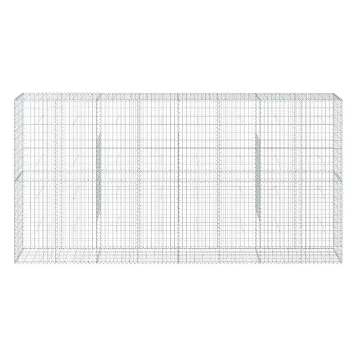 Furnicato Gabione - 400 x 50 x 200 cm, Metall, Maschenbreite: 50 mm, Maschenhöhe: 100 mm - Rechteckiger Gabionenkorb aus silbernem Drahtgeflecht mit inneren Trennwänden.