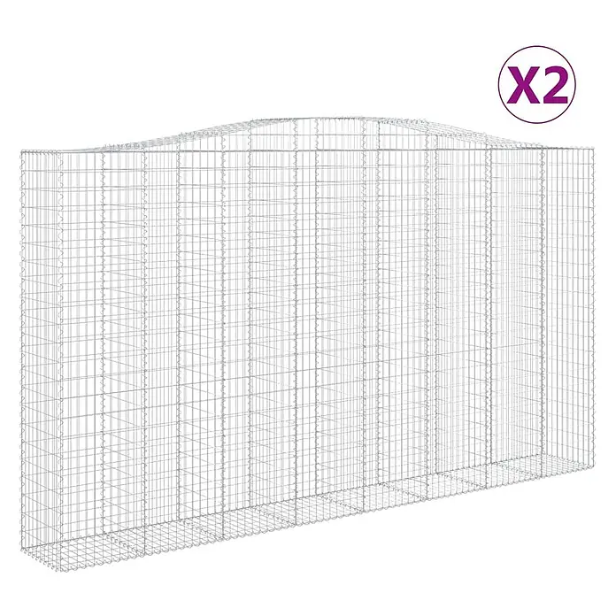 Furnicato Gabione - 50 x 400 x 240 cm, Metall, Maschenbreite: 50 mm, Maschenhöhe: 100 mm - Zwei Gabionen aus silbernem Drahtgeflecht mit geschwungener Oberkante für die Landschaftsgestaltung.