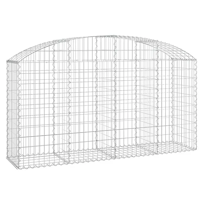 Furnicato Gabione - 120 x 200 x 50 cm, Metall, Maschenbreite: 50 mm, Maschenhöhe: 100 mm - Silberner Drahtgitter-Gabionenkorb mit abgerundeter Oberseite.