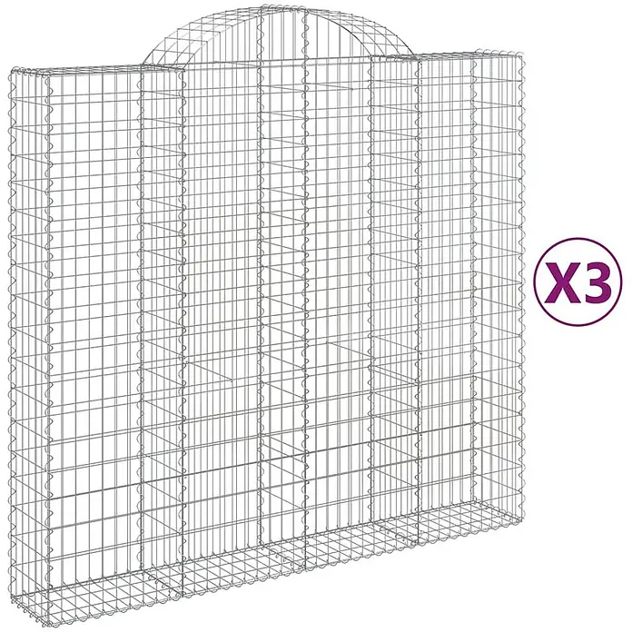 Furnicato Gabione - 50 x 200 x 200 cm, Metall, Maschenbreite: 50 mm, Maschenhöhe: 100 mm - Silberner Drahtgitter-Gabionenkorb mit gewölbter Oberseite für Gartenmauern oder Stützmauern.