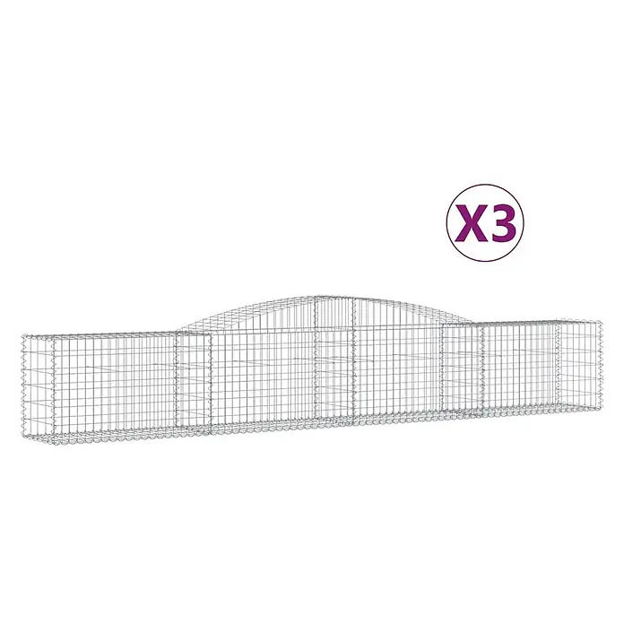 Furnicato Gabione - 80 x 400 x 50 cm, Metall, Maschenbreite: 50 mm, Maschenhöhe: 100 mm - Set aus 3 Gabionenkörben aus Stahldrahtgeflecht: zwei rechteckig, einer gewölbt, für den Garten.