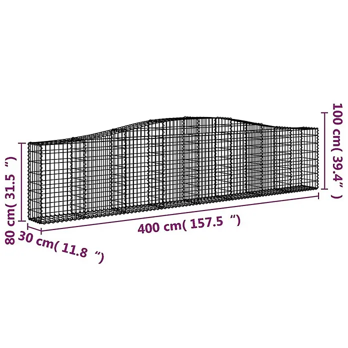 Furnicato Gabione - 30 x 400 x 100 cm, Metall, Maschenbreite: 50 mm, Maschenhöhe: 100 mm - Schwarzer Drahtgeflecht-Gabionenkorb, 400 cm lang, variabel 80-100 cm hoch und 30 cm breit.