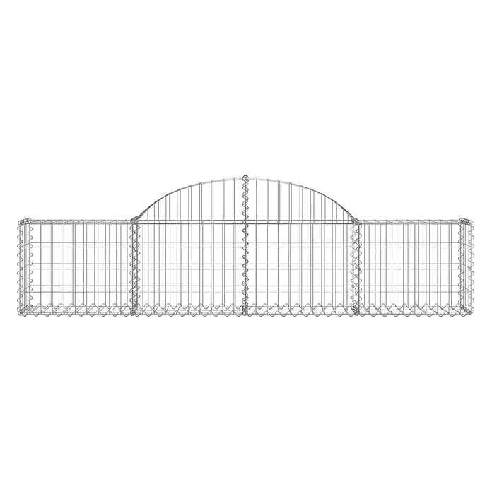 Furnicato Gabione - 30 x 200 x 60 cm, Metall, Maschenbreite: 50 mm, Maschenhöhe: 100 mm - Silbergrauer Drahtgitter-Gabionenkorb mit rechteckigem Unterteil und gewölbtem Oberteil.
