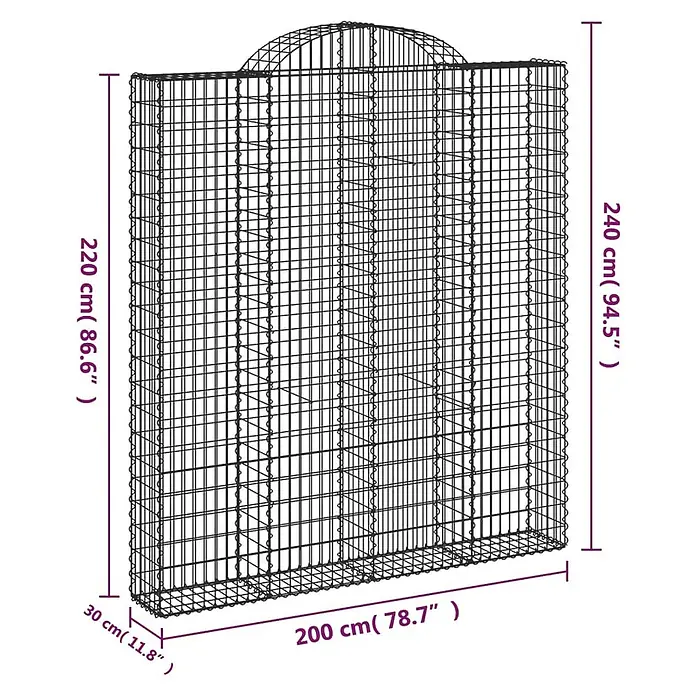 Furnicato Gabione - 240 x 200 x 30 cm, Metall, Maschenbreite: 50 mm, Maschenhöhe: 100 mm - Dunkler Gabionenkäfig aus Metallgitter für Gartenmauern oder Landschaftsbau, mit Maßen.