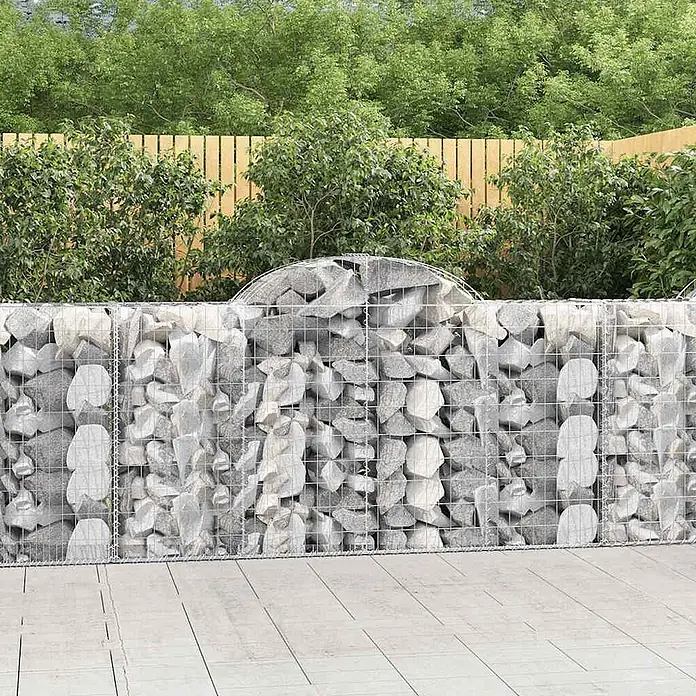 Furnicato Gabione - 50 x 200 x 120 cm, Metall, Maschenbreite: 50 mm, Maschenhöhe: 100 mm - Gabionenwand aus Drahtgeflecht mit grauen Steinen gefüllt, als Gartenbarriere.