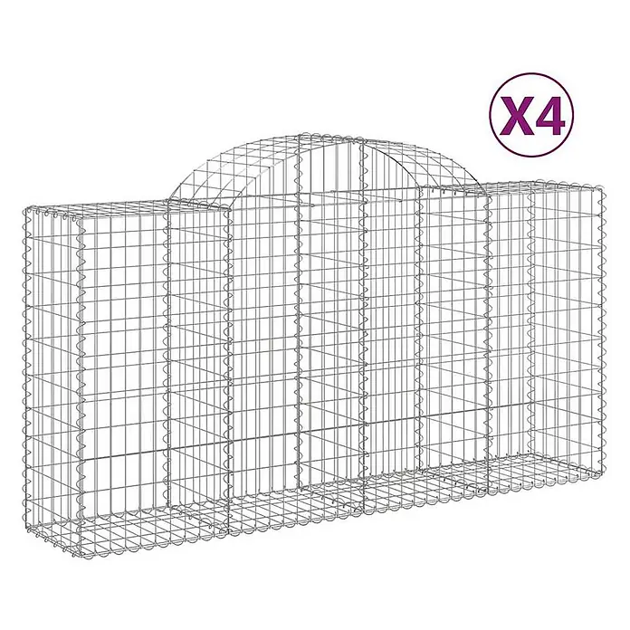 Furnicato Gabione - 50 x 200 x 120 cm, Metall, Maschenbreite: 50 mm, Maschenhöhe: 100 mm - Gabionenkäfig aus silbernem Draht mit rechteckigem Boden und gewölbter Oberseite für Stützmauern oder Dekoration.