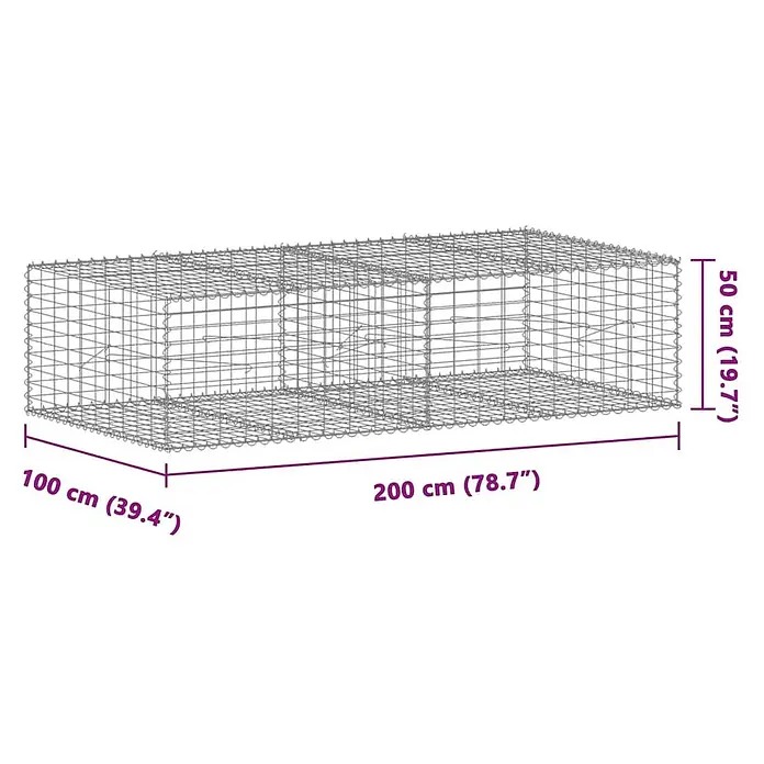 Furnicato Gabione - 200 x 100 x 50 cm, Metall, Maschenbreite: 50 mm, Maschenhöhe: 100 mm - Rechteckiger Gabionenkorb aus grauem Drahtgeflecht mit den Maßen 200x100x50 cm.