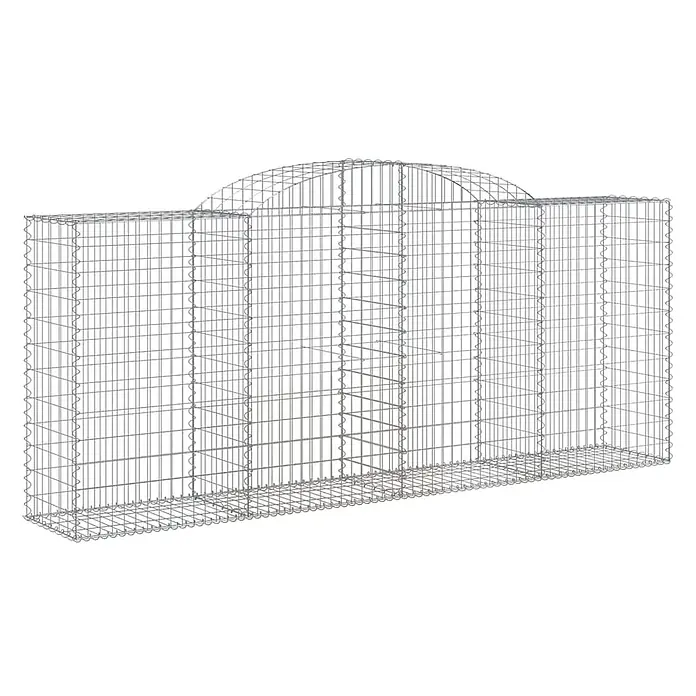 Furnicato Gabione - 50 x 300 x 140 cm, Metall, Maschenbreite: 50 mm, Maschenhöhe: 100 mm - Grauer Drahtgeflecht-Gabionenkorb mit flacher Oberseite und zentralem Bogen für die Gartengestaltung.