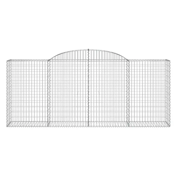 Furnicato Gabione - 50 x 300 x 140 cm, Metall, Maschenbreite: 50 mm, Maschenhöhe: 100 mm - Silberfarbener Drahtgitter-Gabionenkorb mit zentralem Bogen, ideal für die Gartengestaltung.