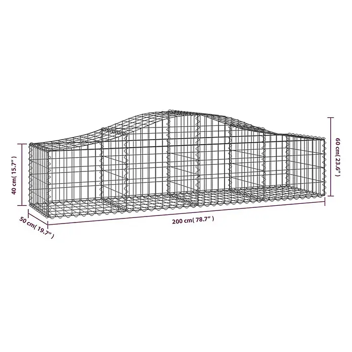 Furnicato Gabione - 60 x 200 x 50 cm, Metall, Maschenbreite: 50 mm, Maschenhöhe: 100 mm - Metallgabione aus Draht mit rechteckigem Boden und gewellter Oberseite für Steine.