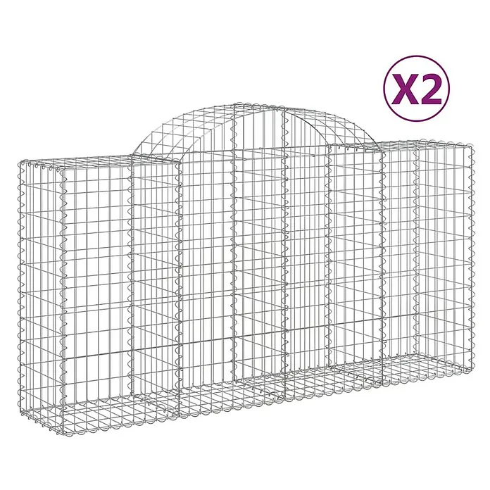 Furnicato Gabione - 50 x 200 x 120 cm, Metall, Maschenbreite: 50 mm, Maschenhöhe: 100 mm - Set aus zwei Gabionenkörben aus verzinktem Stahldraht mit rechteckigem Boden und gewölbter Oberseite.