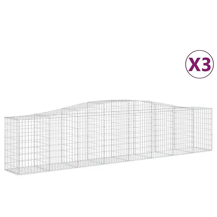 Furnicato Gabione - 50 x 400 x 100 cm, Metall, Maschenbreite: 50 mm, Maschenhöhe: 100 mm - Gabionenkorb aus silbernem Drahtgeflecht mit markanter wellenförmiger Oberseite.