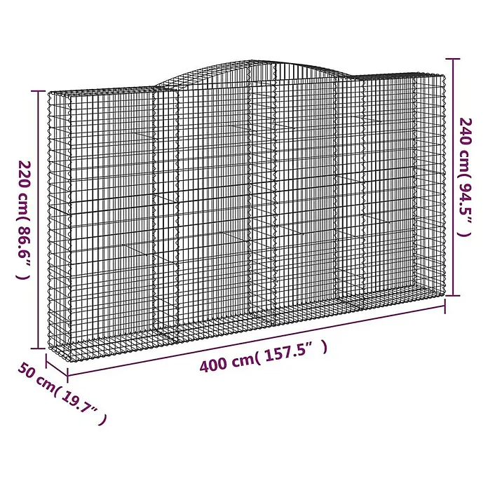 Furnicato Gabione - 240 x 400 x 50 cm, Metall, Maschenbreite: 50 mm, Maschenhöhe: 100 mm - Drahtgeflecht-Gabionenwand mit gewölbter Oberseite für Garten- oder Landschaftsgestaltung.