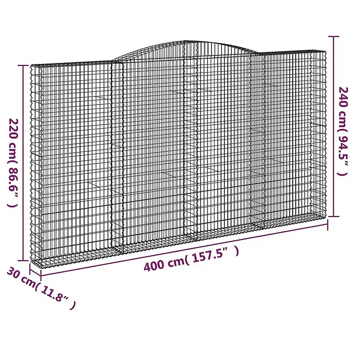 Furnicato Gabione - 240 x 400 x 30 cm, Metall, Maschenbreite: 50 mm, Maschenhöhe: 100 mm - Gabionenwand aus dunklem Drahtgeflecht mit angegebenen Maßen.