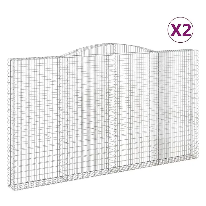 Furnicato Gabione - 240 x 400 x 30 cm, Metall, Maschenbreite: 50 mm, Maschenhöhe: 100 mm - Gabionenwand aus silbernem Drahtgeflecht mit markanter Wellenform an der Oberkante.