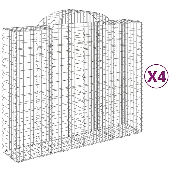 Furnicato Gabione - 180 x 200 x 50 cm, Metall, Maschenbreite: 50 mm, Maschenhöhe: 100 mm - Vier graue Draht-Gabionenkörbe, rechteckig mit gewölbter Oberseite, für Stützmauern oder Gartengestaltung.