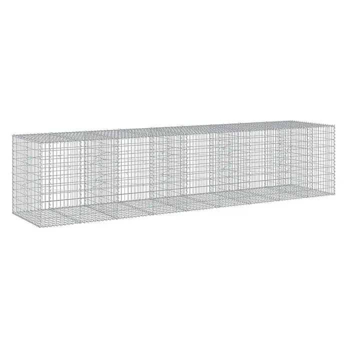 Furnicato Gabione - 450 x 100 x 100 cm, Metall, Maschenbreite: 50 mm, Maschenhöhe: 100 mm - Rechteckiger Gabionenkorb aus grauem Drahtgeflecht mit inneren Unterteilungen.