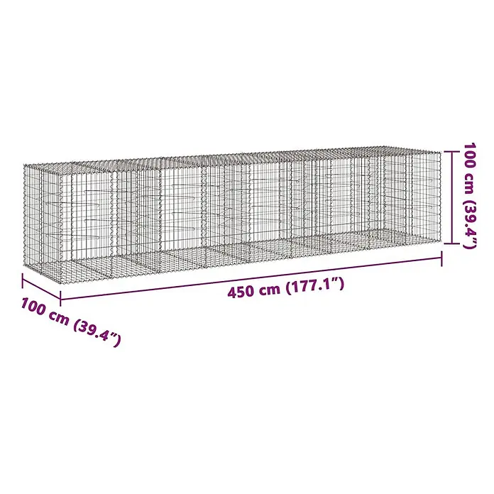 Furnicato Gabione - 450 x 100 x 100 cm, Metall, Maschenbreite: 50 mm, Maschenhöhe: 100 mm - Rechteckiger Drahtgitter-Gabionenkorb, 450x100x100 cm.