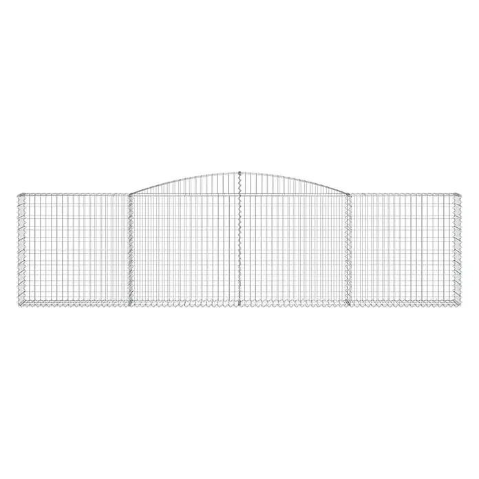 Furnicato Gabione - 120 x 400 x 30 cm, Metall, Maschenbreite: 50 mm, Maschenhöhe: 100 mm - Lange graue Gabionenwand aus Metallgitter für Landschaftsbau oder Bau, mit einem zentralen Bogenabschnitt.