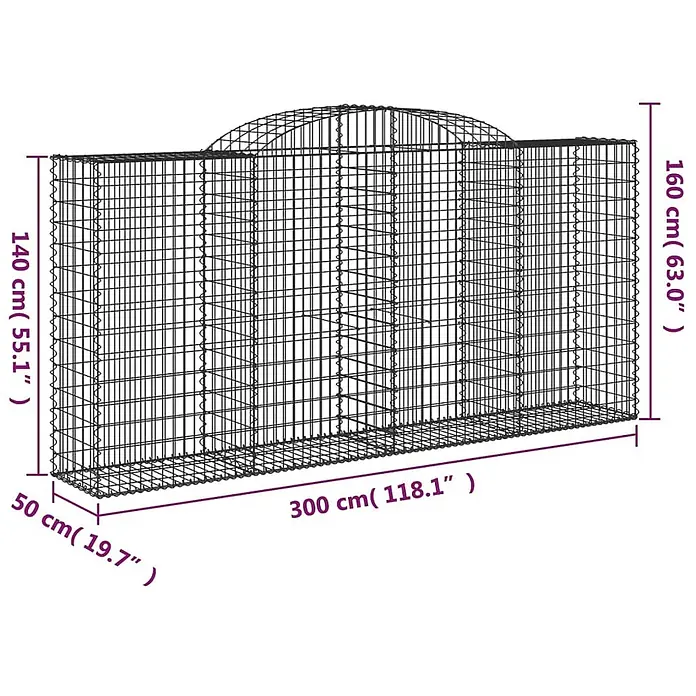 Furnicato Gabione - 160 x 300 x 50 cm, Metall, Maschenbreite: 50 mm, Maschenhöhe: 100 mm - Drahtgeflecht-Gabionenkäfig aus Metall mit angegebenen Maßen für Garten- und Landschaftsbauprojekte.