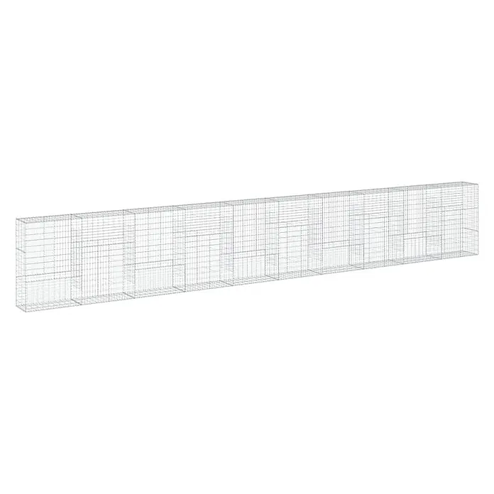 Furnicato Gabione - 1.000 x 50 x 150 cm, Metall, Maschenbreite: 50 mm, Maschenhöhe: 100 mm - 3D-Drahtgittermodell einer langen, rechteckigen Struktur mit internen Gitterteilungen, verwendet für Technik- oder Simulationsvisualisierung.