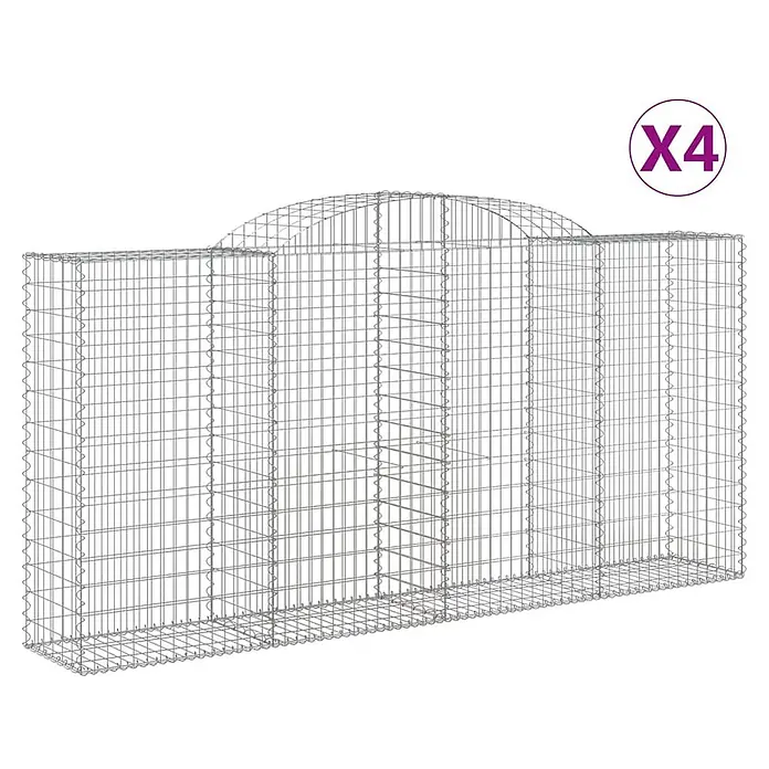 Furnicato Gabione - 50 x 300 x 160 cm, Metall, Maschenbreite: 50 mm, Maschenhöhe: 100 mm - Silberfarbene Drahtgitter-Gabionenkäfige (4 Stück) mit gebogenem oberen Mittelteil.