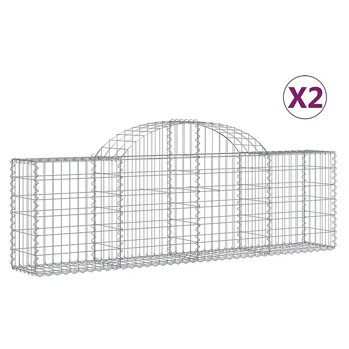 Furnicato Gabione - 80 x 200 x 30 cm, Metall, Maschenbreite: 50 mm, Maschenhöhe: 100 mm - Gabionenkorb aus verzinktem Drahtgeflecht mit gewölbter Oberseite.
